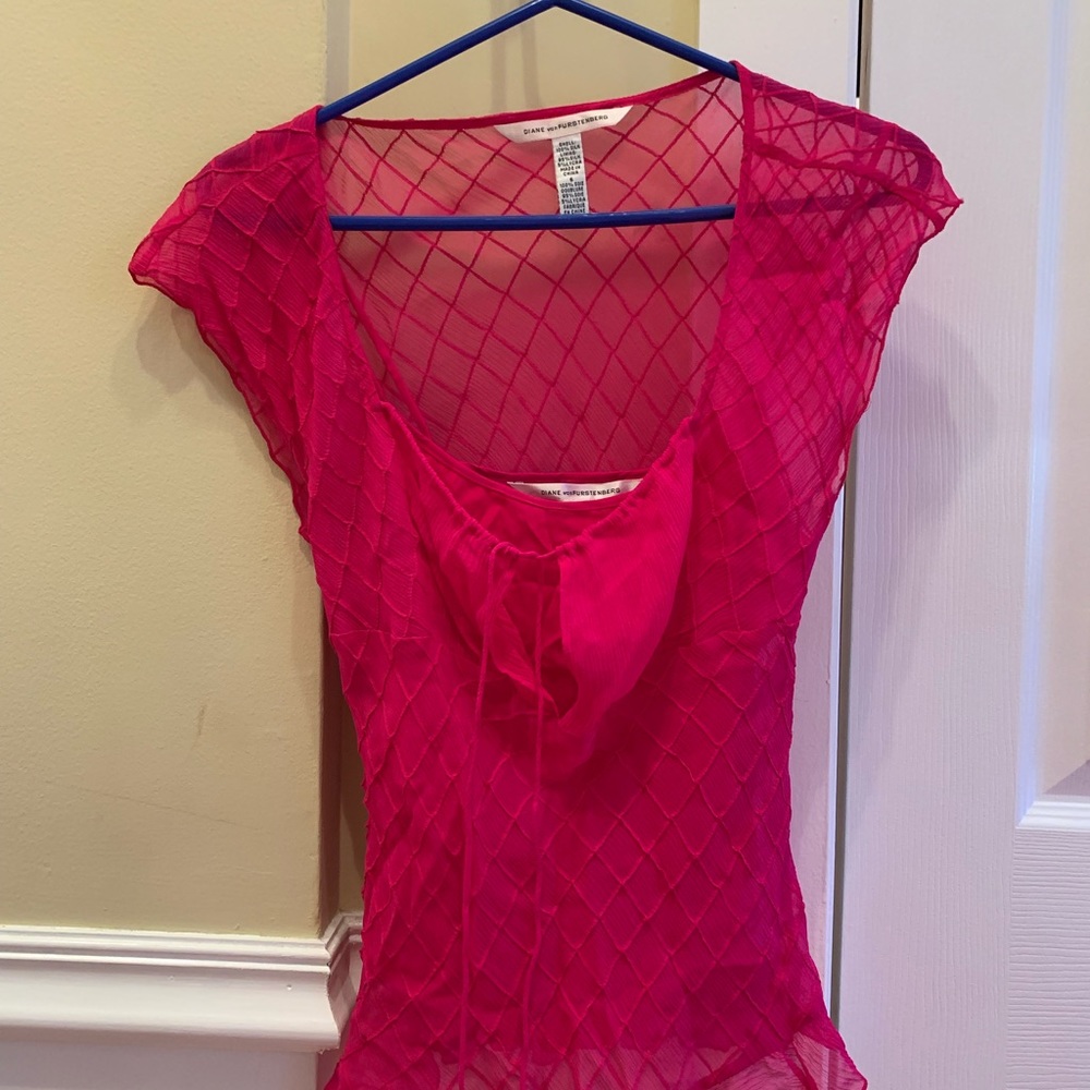 Diane Von Furstenberg Fuchsia Mesh Top
